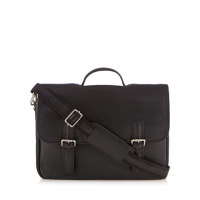 Designer black grained leather briefcase